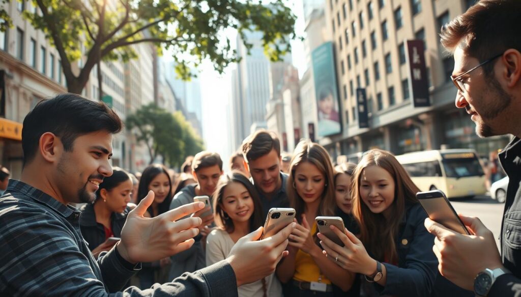 A bustling city street, with a group of people gathered around, intently examining their smartphone screens. The sunlight filters through the trees, casting a warm, natural glow on the scene. In the foreground, a person excitedly gestures, showcasing the self-healing capabilities of their phone's screen, while others lean in, expressions of surprise and delight etched on their faces. The middle ground features a range of diverse reactions, from curious onlookers to skeptical bystanders, all captivated by this innovative technology. In the background, the urban landscape, with its towering buildings and busy traffic, serves as a dynamic backdrop, highlighting the integration of self-healing screens into our everyday lives. A bustling city street, with a group of people gathered around, intently examining their smartphone screens. The sunlight filters through the trees, casting a warm, natural glow on the scene. In the foreground, a person excitedly gestures, showcasing the self-healing capabilities of their phone's screen, while others lean in, expressions of surprise and delight etched on their faces. The middle ground features a range of diverse reactions, from curious onlookers to skeptical bystanders, all captivated by this innovative technology. In the background, the urban landscape, with its towering buildings and busy traffic, serves as a dynamic backdrop, highlighting the integration of self-healing screens into our everyday lives.