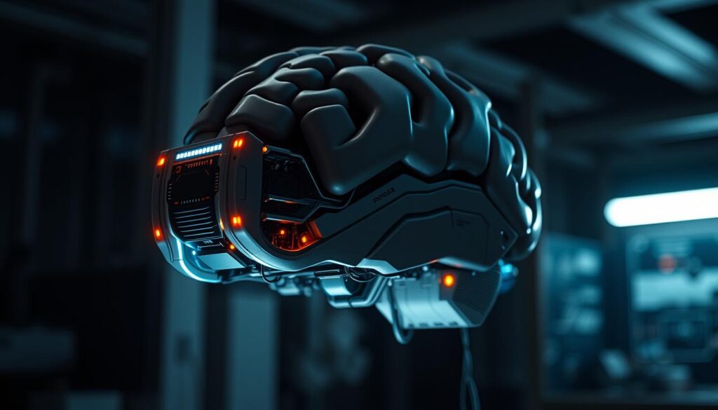 A cutting-edge brain-computer interface device, showcasing its intricate circuitry and sleek, modern design. The interface is displayed prominently, with a futuristic aesthetic and glowing accents that suggest its advanced technological capabilities. The background features a dimly lit, industrial setting, creating a sense of technological innovation and scientific exploration. Soft, directional lighting illuminates the device, highlighting its complex components and the precision of its engineering. The overall composition conveys the revolutionary potential of this mind-controlled technology, poised to transform the way we interact with and control our environments. A cutting-edge brain-computer interface device, showcasing its intricate circuitry and sleek, modern design. The interface is displayed prominently, with a futuristic aesthetic and glowing accents that suggest its advanced technological capabilities. The background features a dimly lit, industrial setting, creating a sense of technological innovation and scientific exploration. Soft, directional lighting illuminates the device, highlighting its complex components and the precision of its engineering. The overall composition conveys the revolutionary potential of this mind-controlled technology, poised to transform the way we interact with and control our environments.