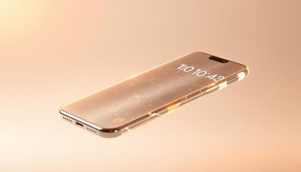 A shimmering, translucent smartphone screen hovers against a stark, minimalist backdrop. The screen's surface appears to flex and ripple, as if self-healing before our eyes. Intricate molecular patterns dance across the display, repairing microscopic cracks and imperfections. Warm, golden lighting emanates from behind, casting a soft glow and highlighting the screen's resilience. The composition emphasizes the screen's futuristic, almost sentient qualities, conveying a sense of awe and wonder at the latest advancements in self-healing technology. Crisp, macro-level details reveal the screen's inner workings, inviting the viewer to marvel at this scientific breakthrough. A shimmering, translucent smartphone screen hovers against a stark, minimalist backdrop. The screen's surface appears to flex and ripple, as if self-healing before our eyes. Intricate molecular patterns dance across the display, repairing microscopic cracks and imperfections. Warm, golden lighting emanates from behind, casting a soft glow and highlighting the screen's resilience. The composition emphasizes the screen's futuristic, almost sentient qualities, conveying a sense of awe and wonder at the latest advancements in self-healing technology. Crisp, macro-level details reveal the screen's inner workings, inviting the viewer to marvel at this scientific breakthrough.
