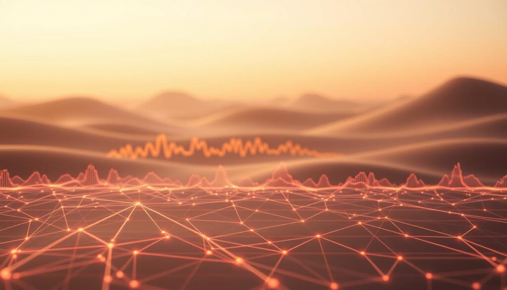 A sleek, high-tech visualization of Spotify's Audio Brain technology. In the foreground, a stylized neural network diagram depicts the intricate connections and data flows powering Spotify's personalized music recommendations. The middle ground features abstract audio waveforms, pulsating with energy and rhythm, representing the real-time analysis of user listening patterns. In the background, a minimalist landscape of clean lines and geometric shapes suggest the vast, data-driven infrastructure behind Spotify's intelligent audio curation. Warm, muted lighting creates a futuristic, yet calming atmosphere, hinting at the seamless user experience Spotify's cutting-edge technology aims to deliver. A sleek, high-tech visualization of Spotify's Audio Brain technology. In the foreground, a stylized neural network diagram depicts the intricate connections and data flows powering Spotify's personalized music recommendations. The middle ground features abstract audio waveforms, pulsating with energy and rhythm, representing the real-time analysis of user listening patterns. In the background, a minimalist landscape of clean lines and geometric shapes suggest the vast, data-driven infrastructure behind Spotify's intelligent audio curation. Warm, muted lighting creates a futuristic, yet calming atmosphere, hinting at the seamless user experience Spotify's cutting-edge technology aims to deliver.