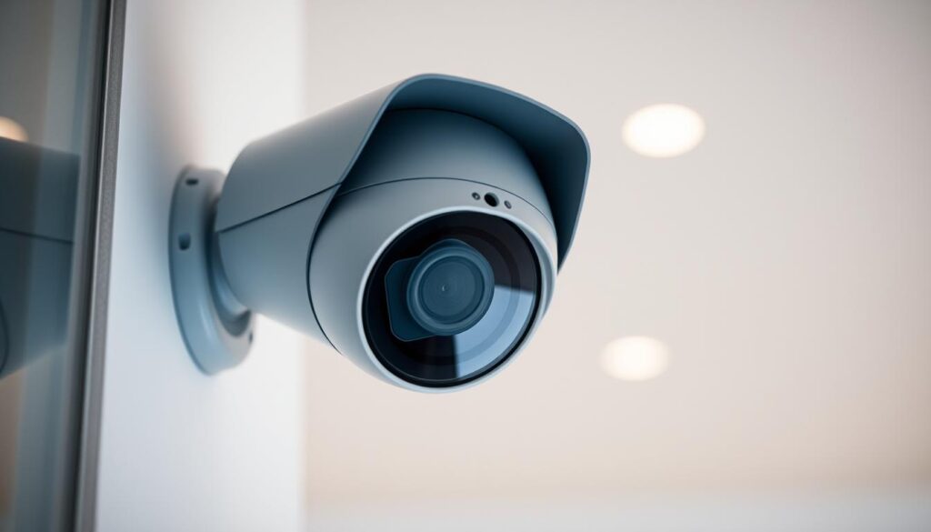 A sleek, modern surveillance camera mounted on a wall, its lens meticulously capturing every movement within its field of view. The device is equipped with advanced motion detection technology, its infrared sensors quietly monitoring the surroundings for any signs of activity. The camera's casing is crafted from sturdy, weather-resistant materials, ensuring reliable performance even in challenging environmental conditions. Subtle indicator lights glow softly, signaling the system's operational status. In the background, a clean, minimalist interior design sets the stage, highlighting the camera's discreet yet essential presence in the modern world of smart security solutions. A sleek, modern surveillance camera mounted on a wall, its lens meticulously capturing every movement within its field of view. The device is equipped with advanced motion detection technology, its infrared sensors quietly monitoring the surroundings for any signs of activity. The camera's casing is crafted from sturdy, weather-resistant materials, ensuring reliable performance even in challenging environmental conditions. Subtle indicator lights glow softly, signaling the system's operational status. In the background, a clean, minimalist interior design sets the stage, highlighting the camera's discreet yet essential presence in the modern world of smart security solutions.