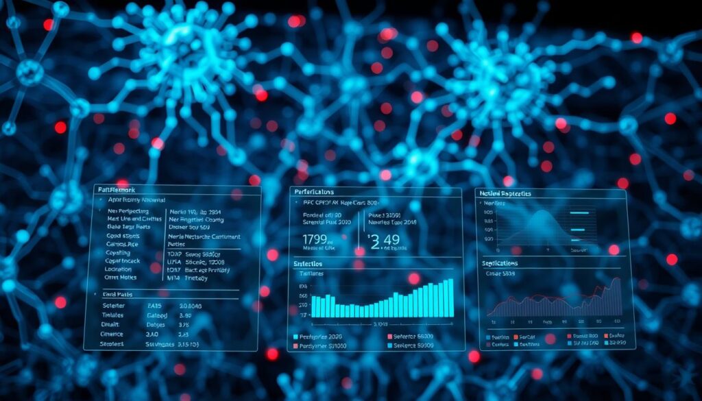 A sprawling neural network backdrop, with intricate nodes and connections pulsing with energy. In the foreground, a grid of technical specifications and performance metrics, displayed on sleek holographic interfaces. The scene is bathed in a cool, neon-tinged lighting, creating a sense of technological sophistication. The depth of field blurs the background, keeping the focus on the essential data required for neural network-driven NPC behavior. The overall atmosphere conveys the complexity and power of this cutting-edge approach to game AI. A sprawling neural network backdrop, with intricate nodes and connections pulsing with energy. In the foreground, a grid of technical specifications and performance metrics, displayed on sleek holographic interfaces. The scene is bathed in a cool, neon-tinged lighting, creating a sense of technological sophistication. The depth of field blurs the background, keeping the focus on the essential data required for neural network-driven NPC behavior. The overall atmosphere conveys the complexity and power of this cutting-edge approach to game AI.