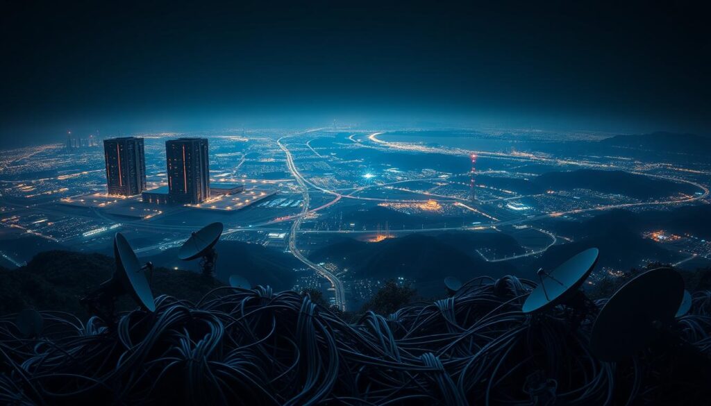 A vast global landscape, bathed in the glow of quantum computational power. Towering supercomputer facilities dot the horizon, their sleek lines and intricate circuitry gleaming under the soft light. In the foreground, a tangle of data cables and satellite dishes, a visual representation of the frantic race for quantum supremacy between nations and corporations. The atmosphere is one of technological intensity and high-stakes competition, with a subtle hint of unease as the implications of this new frontier in computing loom large. The image conveys the sense of a world on the cusp of a transformative shift, where the future of encryption and cybersecurity hangs in the balance. A vast global landscape, bathed in the glow of quantum computational power. Towering supercomputer facilities dot the horizon, their sleek lines and intricate circuitry gleaming under the soft light. In the foreground, a tangle of data cables and satellite dishes, a visual representation of the frantic race for quantum supremacy between nations and corporations. The atmosphere is one of technological intensity and high-stakes competition, with a subtle hint of unease as the implications of this new frontier in computing loom large. The image conveys the sense of a world on the cusp of a transformative shift, where the future of encryption and cybersecurity hangs in the balance.