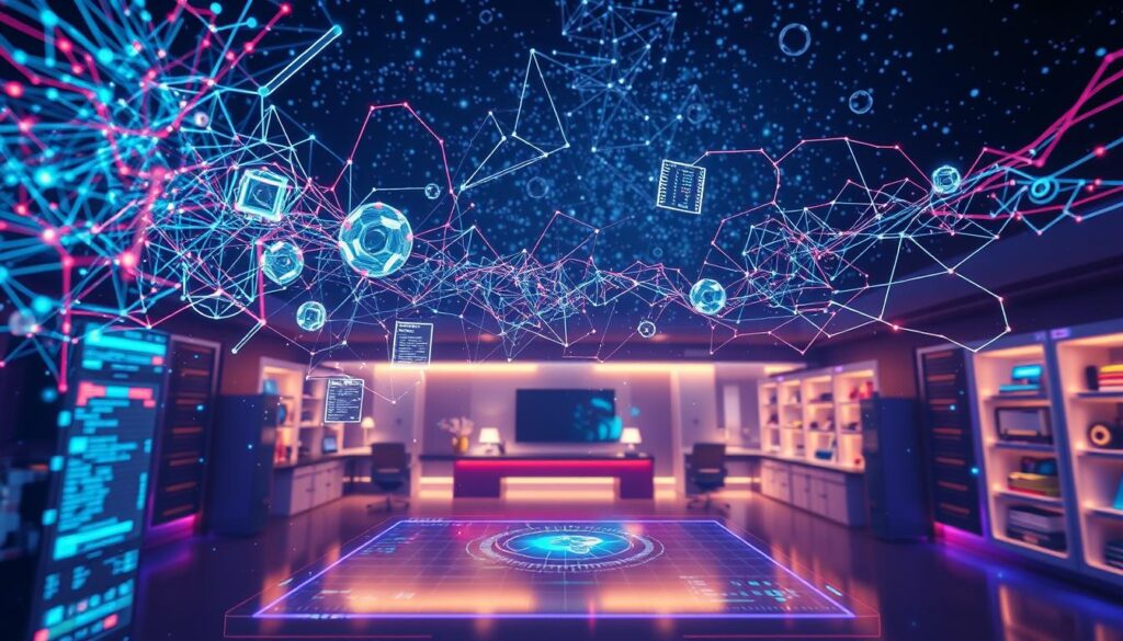 An intricate web of neural networks, data streams, and complex algorithms converge in a captivating display of the AI dream decoding process. In the foreground, a holographic interface showcases the real-time analysis of dream patterns, with vivid visuals and dynamic visualizations. The middle ground depicts a technologically-advanced research lab, bathed in a soft, ambient glow that creates an atmosphere of contemplation and discovery. In the background, a starry night sky serves as a symbolic representation of the vast, untapped potential of the human subconscious. Subtle mechanical elements and a sense of technological precision pervade the scene, conveying the scientific rigor and precision underlying the dream analysis process. An intricate web of neural networks, data streams, and complex algorithms converge in a captivating display of the AI dream decoding process. In the foreground, a holographic interface showcases the real-time analysis of dream patterns, with vivid visuals and dynamic visualizations. The middle ground depicts a technologically-advanced research lab, bathed in a soft, ambient glow that creates an atmosphere of contemplation and discovery. In the background, a starry night sky serves as a symbolic representation of the vast, untapped potential of the human subconscious. Subtle mechanical elements and a sense of technological precision pervade the scene, conveying the scientific rigor and precision underlying the dream analysis process.